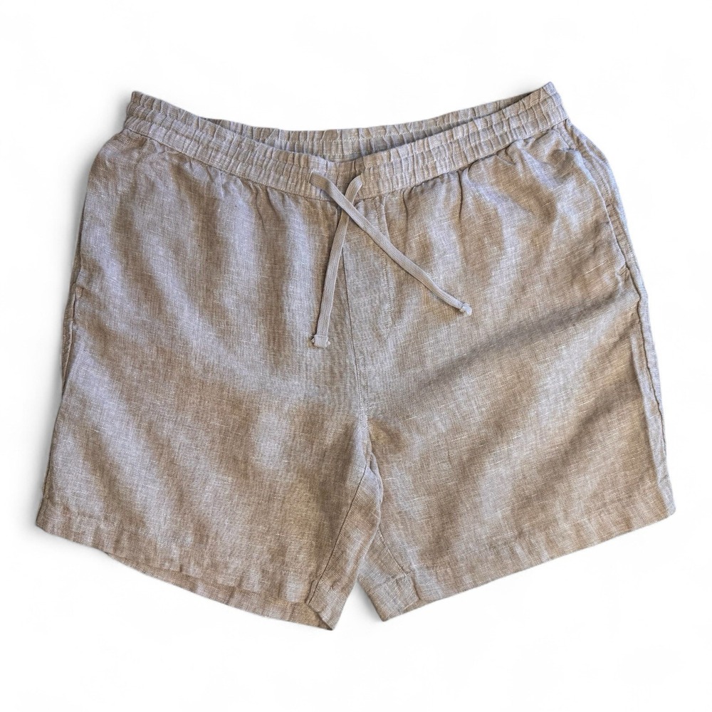 Caribbean Joe Beige Linen Summer Shorts Women's Size‎ Large Elastic Waist